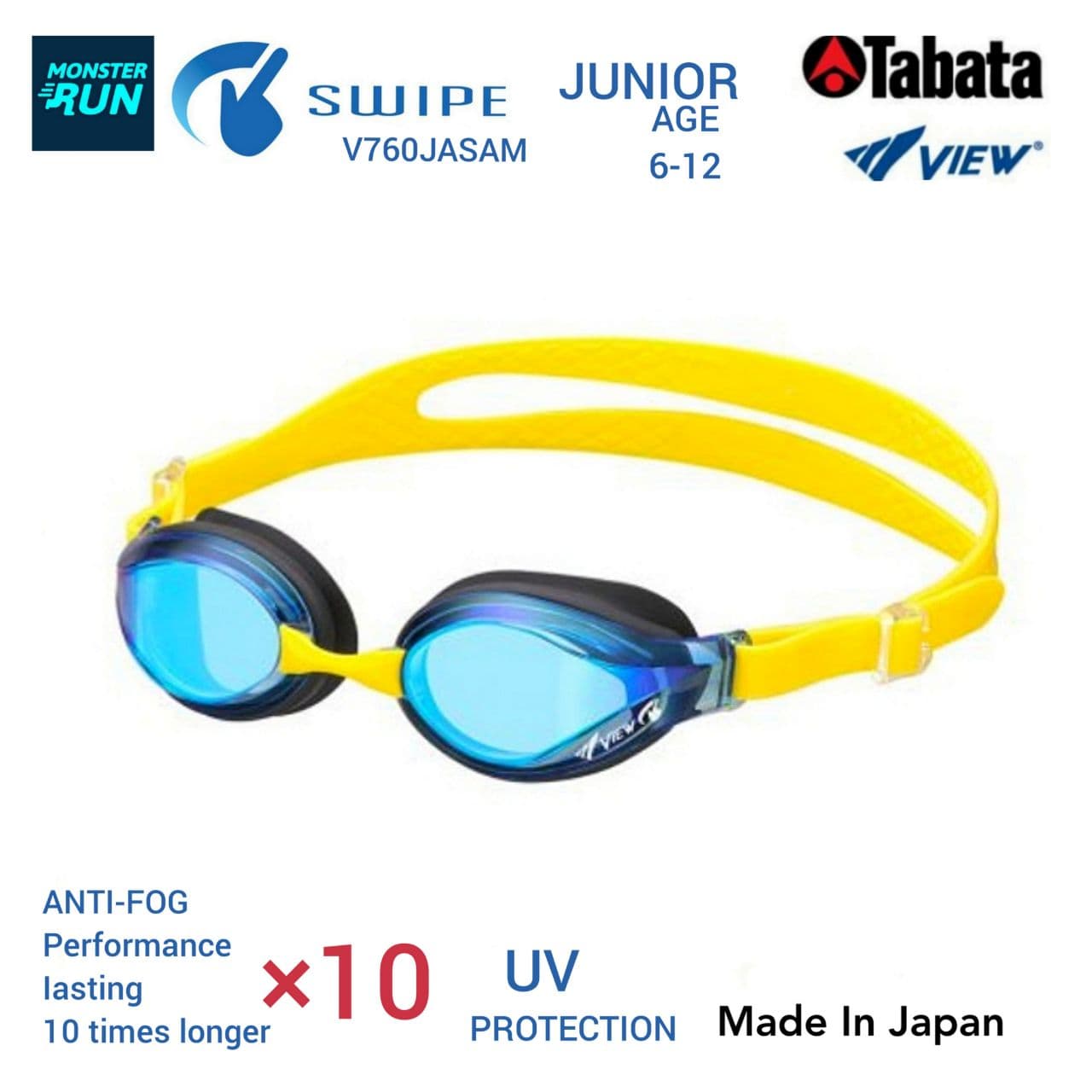 แว่นตาว่ายน้ำเด็กเลนส์ฉาบปรอท VIEW SWIPE ANTI-FOG V760JASAM JUNIOR  AGE 6-12