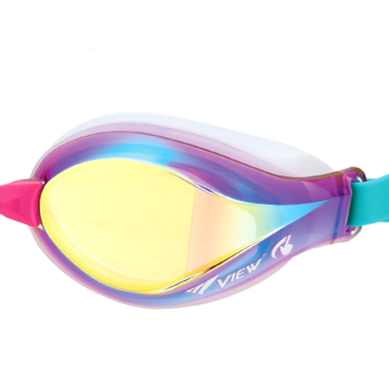 แว่นตาว่ายน้ำแข่งขันเด็ก เลนส์ฉาบปรอท VIEW V260JSAM SWIPE ANTI-FOG JUNIOR AGE 6-12