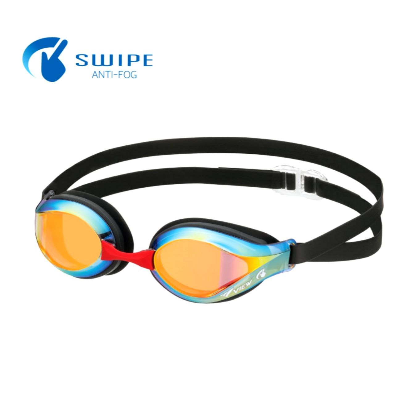 แว่นตาว่ายน้ำแข่งขันเด็ก เลนส์ฉาบปรอท VIEW V260JSAM SWIPE ANTI-FOG JUNIOR AGE 6-12
