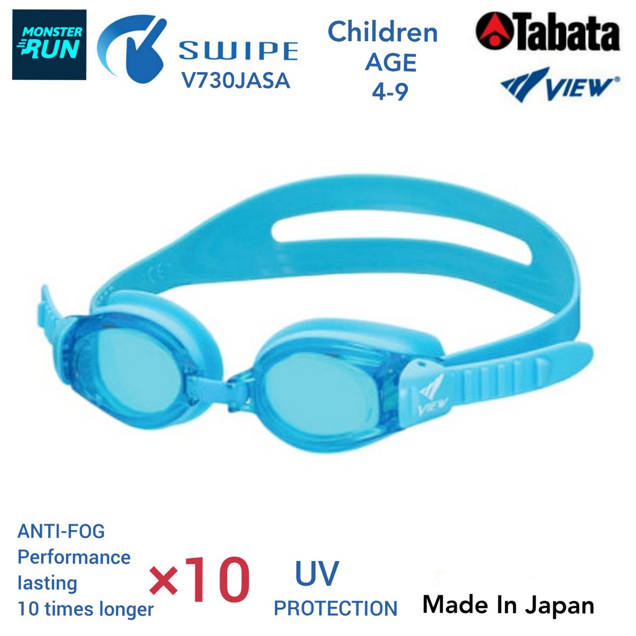 แว่นตาว่ายน้ำ View Swipe Anti-Fog V730JASA Children  AGE 4-9